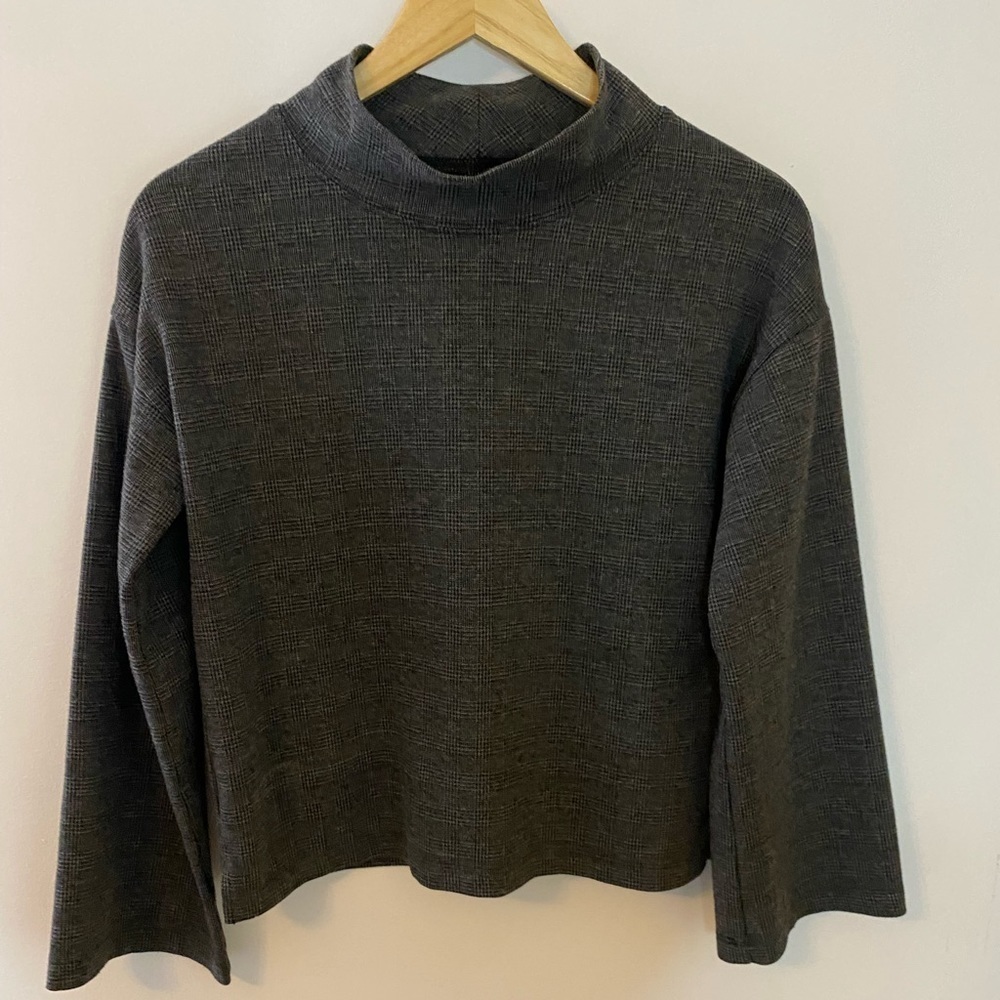 Madewell Wide Sleeve Mock Neck Top in Glen Plaid - Picture 7 of 11